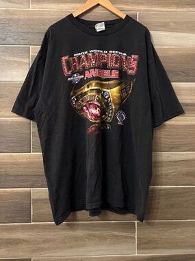 Vintage 2002 Anaheim Angels World Series Champions MLB Black T Shirt 2XL 2000s